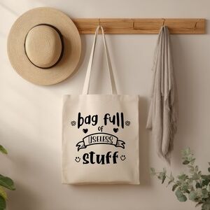 Custom Natural Canvas Tote Bag - Bag Full Of Useless Stuff